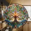 Exquisite acrylic tree of life hanging ornament detail, vibrant stained glass design for home decor. - Style 7