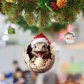 Cute cartoon baby dragon Christmas acrylic hanging ornament detail view, festive tree decor. - 2