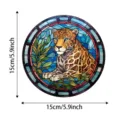 Stained glass leopard suncatcher detail, 15cm round window hanging ornament for home decor. - 9