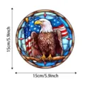 Detailed view of the round stained glass American eagle suncatcher hanging decor. - 20