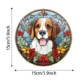 Stained glass dog suncatcher round window hanging floral wall decor ornament 15cm - 19