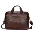 Men brown leather vintage business briefcase large capacity laptop messenger bag for men - 14" / Coffee