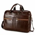 Men genuine leather business briefcase laptop bag vintage brown shoulder office work bag - 14" / Brown