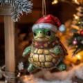 Christmas turtle hanging ornament wearing Santa hat and scarf for holiday tree decor - Style 2 / 8cm