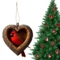 Acrylic Christmas tree ornament featuring a cute cardinal in a heart treehouse. Festive decor. - 8x8x0.3cm / Style 3