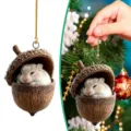 Detailed view of the cute hamster inside acorn Christmas tree hanging ornament. - 8cm / Hamster