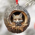 Christmas tree hanging ornament cute fox in tree hole resin pendant for holiday decor - Tree Hole Little Fox