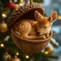 Cute sleeping fawn in acorn shell Christmas tree hanging ornament holiday home decor - Deer (Long Side 8cm) / 8cm