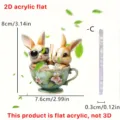 Easter Coffee Cup Rabbit 2D Acrylic Flat Car Pendant Rearview Mirror Bag Hanging Decor - Style 3