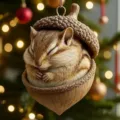Cute sleeping chipmunk in acorn Christmas tree hanging ornament holiday home decor pendant - Squirrel Style Three (Long Side 8cm) / 8cm
