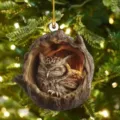 Christmas tree acrylic hanging ornament featuring a sleeping owl inside a cute tree hollow design. - Tree Hole Owl