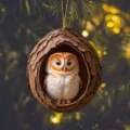 Details of the cute owl Christmas tree hanging acrylic ornament for festive holiday decor. - Tree Hole Owl