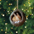 Christmas tree ornament cute sleeping bunny in tree hole hanging decor holiday party prop - Tree Hole Little Rabbit