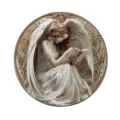 Round vintage angel plaque wall hanging sign, detailed relief art decor for home interior. - 6