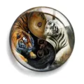 Exquisite Yin Yang tiger glass cabochon magnet, perfect for DIY jewelry and fridge decor. - Style 1 (Double Tiger) / 6x6x0.3cm