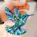 2D Acrylic Colorful Hummingbird Hanging Ornament Car Interior Decorative Pendant Gift - 8cm with Gold Thread / 1