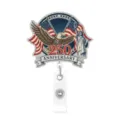 Detail view of the US 250th anniversary retractable badge reel with patriotic eagle and flag. - Style 1 / 6cm Badge Reel