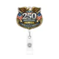 Close-up detail of USA 250th anniversary retractable badge reel with eagle and flag design. - Style 2 / 6cm Badge Reel