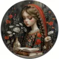 Vintage round decorative wall plaque featuring a detailed artistic portrait of a reading girl. - 9