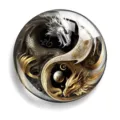 Tai chi dragon glass cabochon fridge magnet patch, clear round DIY jewelry accessory. - Style 5 (Black White Gold Dragon)