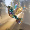 Acrylic colorful hummingbird hanging ornament for car interior and home decoration pendant. - 8cm with Gold Thread / 4