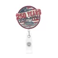 Retractable badge reel detail view, patriotic 250th anniversary design, durable clip. - Style 3 / 6cm Badge Reel