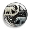 Round acrylic fridge magnet featuring a stunning black and white yin yang elephant design. - Style 7 (Elephant)