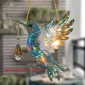 2D acrylic hummingbird hanging ornament, colorful flat window suncatcher for home car decor. - 5