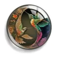 Round acrylic hummingbird yin-yang cabochon patch detail view, perfect for fridge magnets. - Style 8 (Hummingbird)