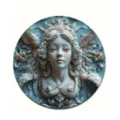 Vintage angel wall plaque detail, retro saint relief home decor circular hanging ornament. - 13