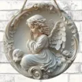 Round angel praying wall plaque vintage hanging home decor resin craft sign decoration - 15