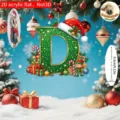 Detailed close-up of the 2D acrylic Christmas letter D ornament featuring festive holiday decor. - D