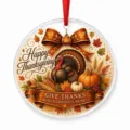 Thanksgiving turkey acrylic hanging ornament detail, festive autumn tree decor pendant design. - Style 3