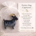 Capricorn pocket hug acrylic token gift set with greeting card and white organza bag. - Capricorn