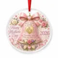 Acrylic Mother's Day hanging ornament with pink bell bow design and ribbon for tree decor - Style 7