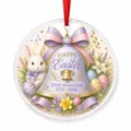 Acrylic Easter hanging ornament detail view showing the cute bunny and commemorative bell pattern. - Style 8