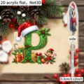 2D acrylic Christmas letter P ornament with cute elf and gift box design holiday decor - P
