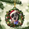 Christmas acrylic wreath pendant detail, cute puppy design, festive holiday tree hanging ornament. - Style 15