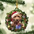 Christmas acrylic dog wreath ornament, festive hanging decoration for tree, holiday gift prop. - Style 17