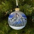 Hand-painted Christmas bulb ornament featuring detailed winter mountain landscape and snow. - Style 6
