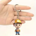 Cute cartoon construction worker keychain pendant metal ring backpack accessory gift for kids - 5.50cm