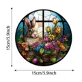 Stained glass rabbit suncatcher window hanging floral basket home wall decor 15cm. - 26