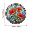 Stained glass red poppy flower window suncatcher circular hanging pendant for home decor - 29