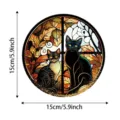 Stained glass black cat window hanging suncatcher wall decor 15cm round ornament - 32