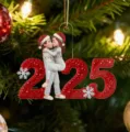 2025 New Year Couple Acrylic Hanging Ornament, Red Glitter Christmas Tree Decor Gift - Long Side 8cm / Style 18