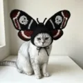 Chapeau crochet chat Halloween, costume papillon tête de mort sombre pour animaux de fête. - S / Style Papillon Crâne / Noir
