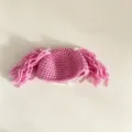 Handcrafted crochet pink yarn pigtail wig hat for 23-inch porch goose doll decor. - Knitted Pink Bow Loose Hair Style