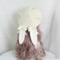 Sweet Lolita Wool Beret Hat with Cute Bunny Ears and White Bows Off White Variant - M (56-58cm) / Off-White Beret Bunny Ear Style