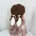Cute Lolita wool beret with furry bunny ears and brown bows, sweet Japanese style hat. - M (56-58cm) / Coffee Beret Bunny Ear Style
