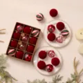 Set di palline di Natale floccate con confezione regalo ornamenti trasparenti albero - Bordeaux [Stile C]